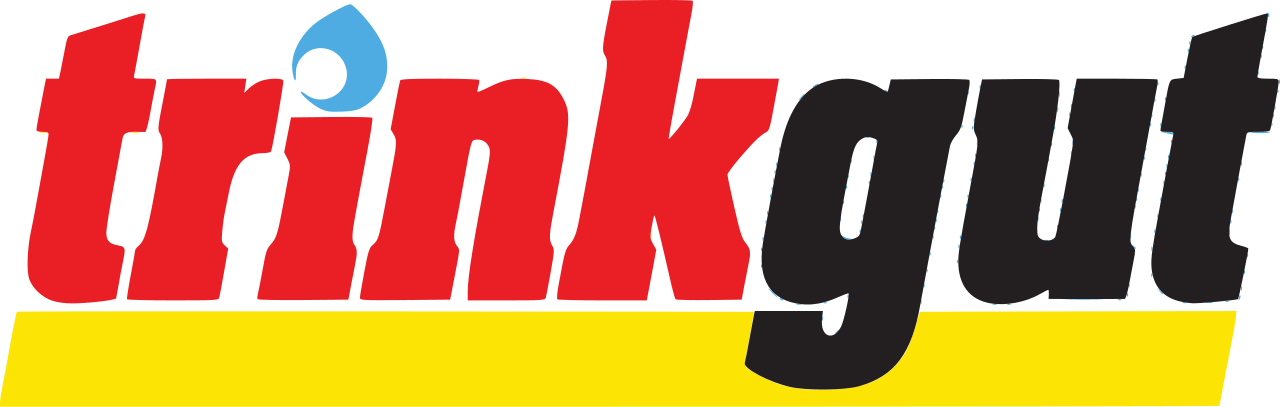 Logo der Getränkemarktkette Trinkgut mit dem Schriftzug "trinkgut" in rot und schwarz auf gelbem Hintergrund.